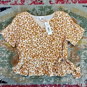 NWT Girls GB Golden Yellow Leopard Print Top Size Large